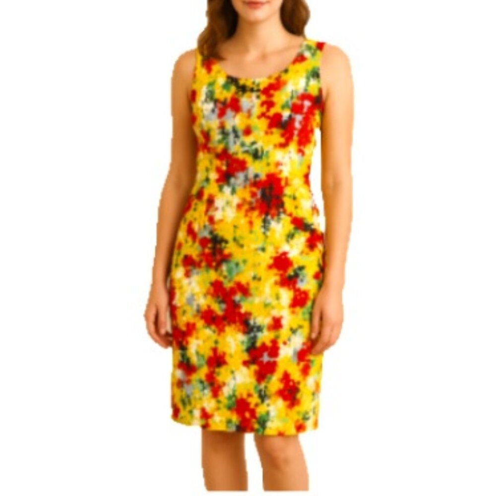 NEW Madison Sleeveless Cotton Lined Sheath Dress Fitted Office Vibrant Resort 12